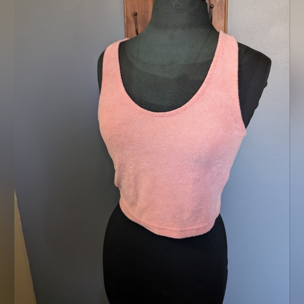 Peach Terry Cloth Sleeveless Crop Top